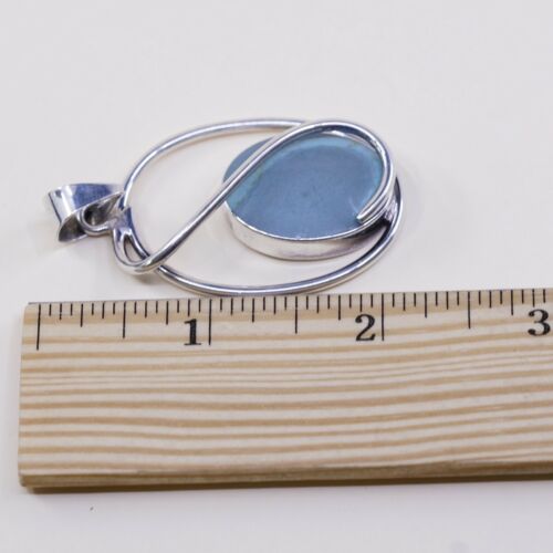 Vtg Mexico Sterling 925 Silver Slide Pendant W/ Oval Turquoise, Stamped 925