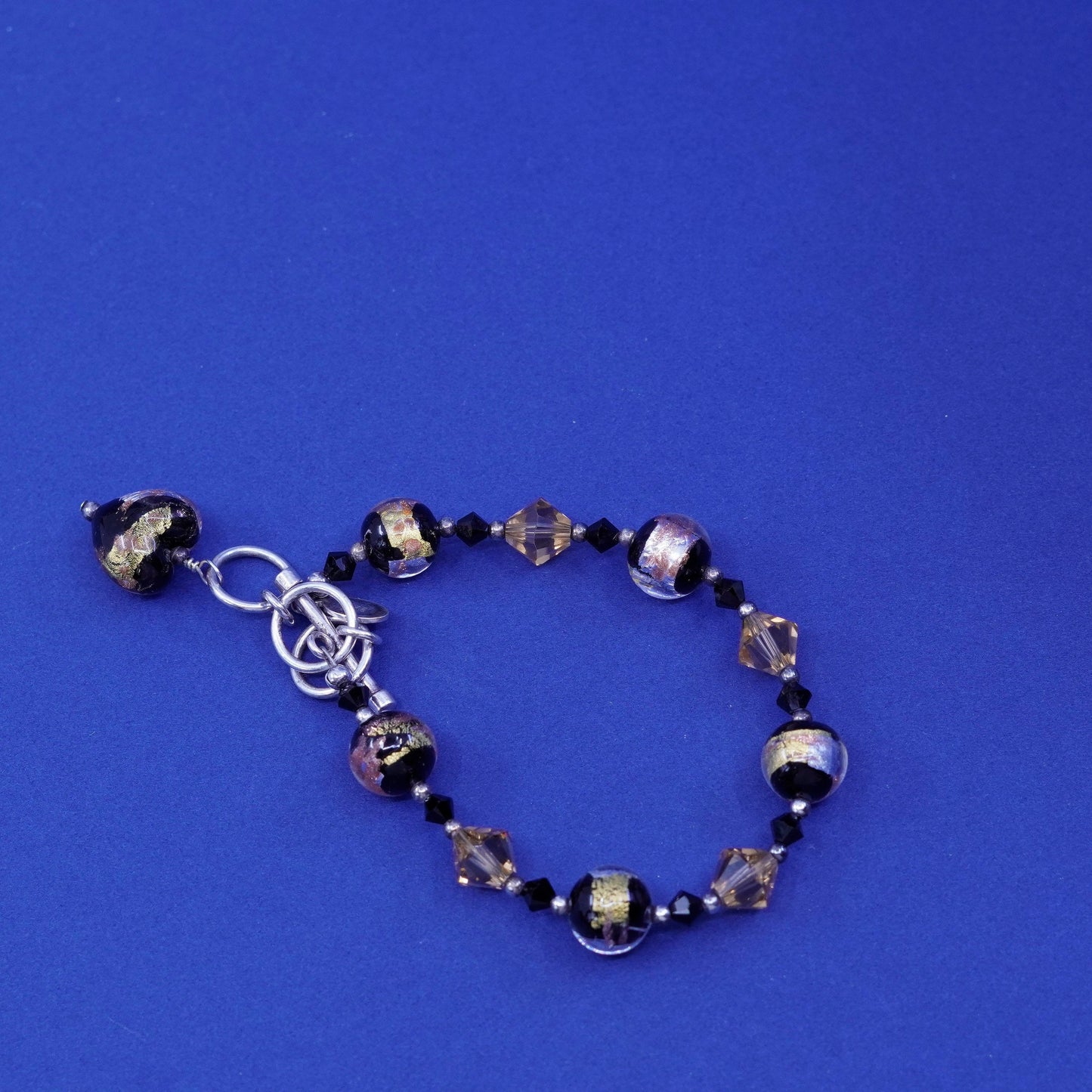 7+1”, lucky clover sterling 925 silver bracelet foiled glass beads heart charm