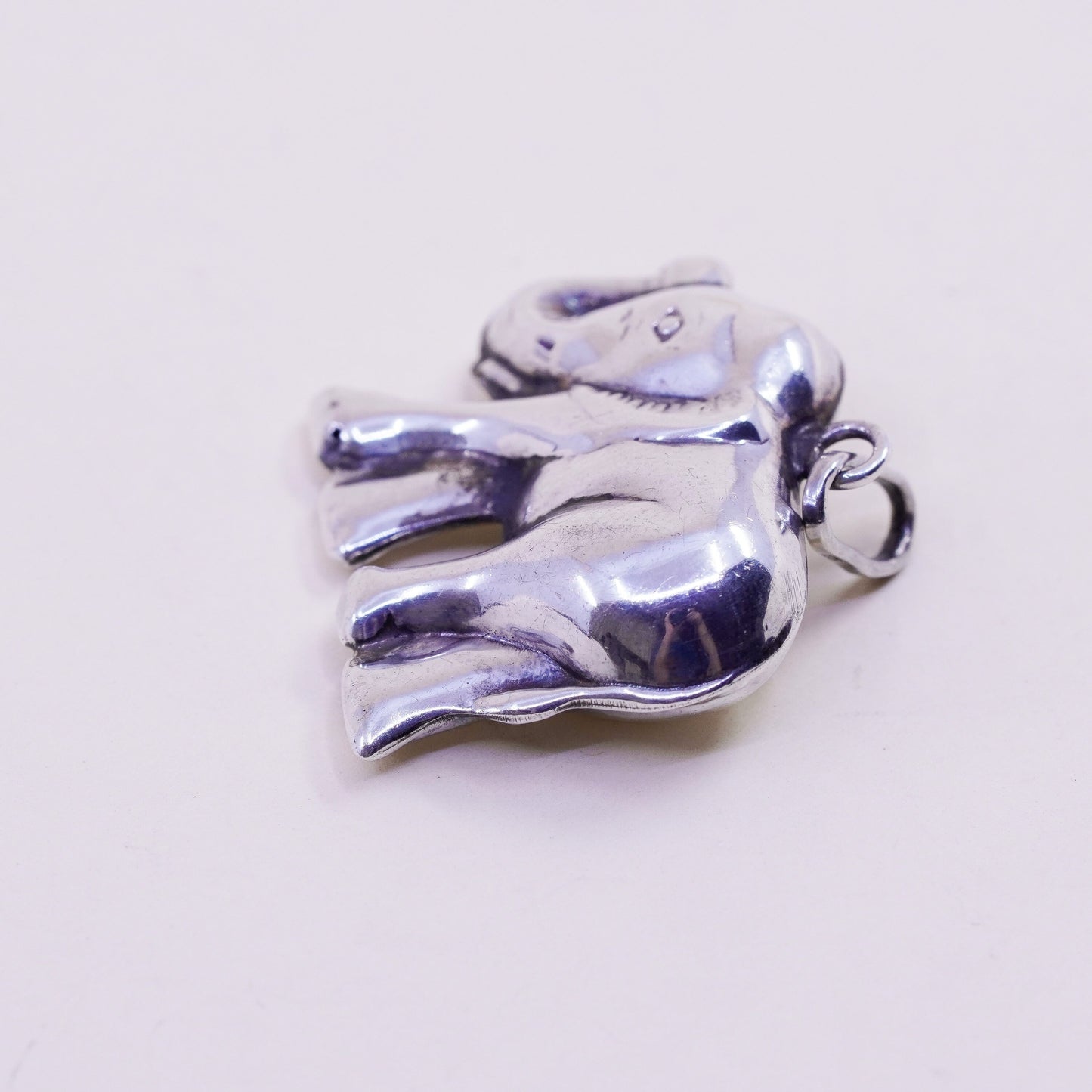 Vintage Sterling silver handmade pendant, puffy 925 Elephant charm
