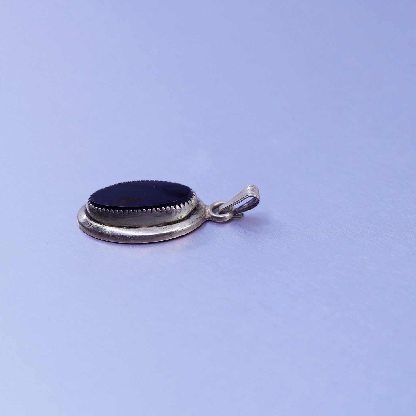 antique 12K gold filled handmade pendant with oval obsidian