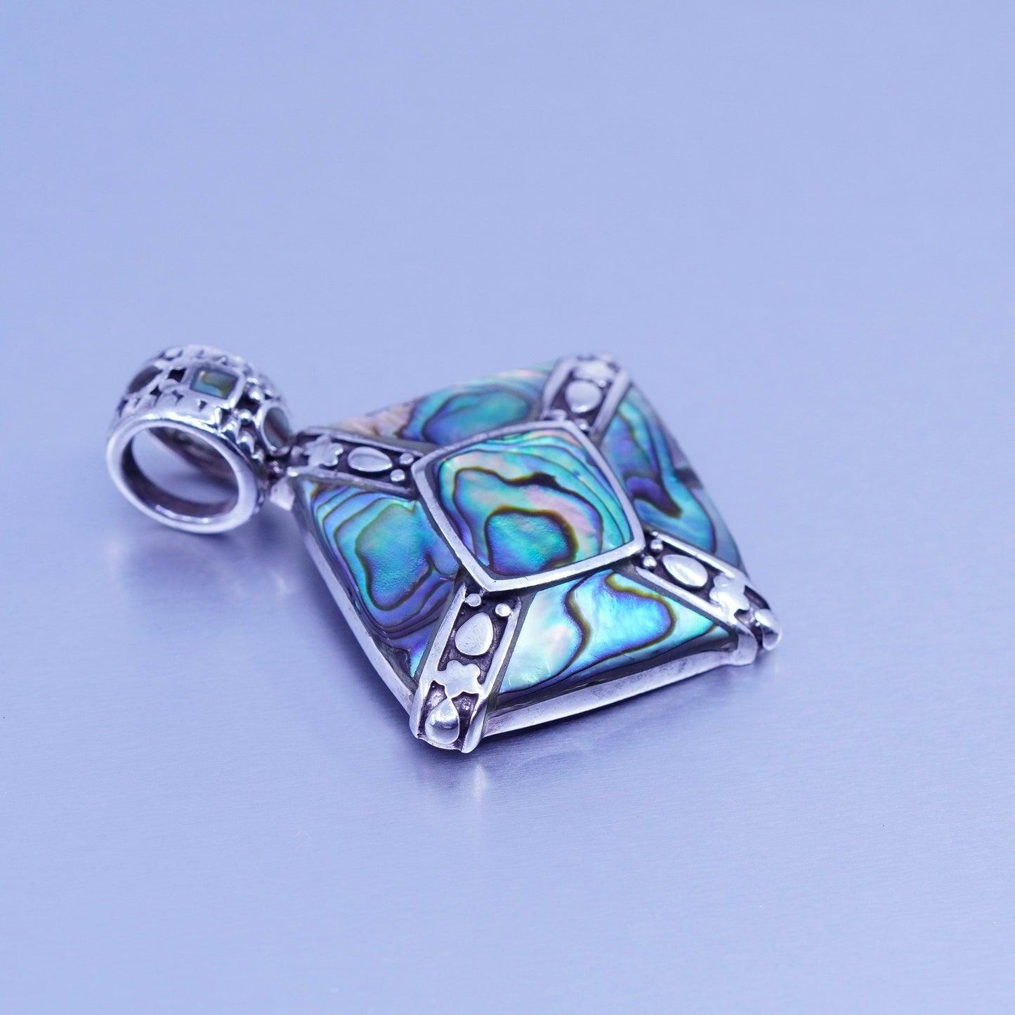 antique sterling 925 silver pendant with abalone and filigree