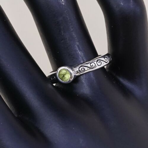 Sz 8, Vtg Sterling Silver Handmade Ring, 925 Stackable Band W/ peridot