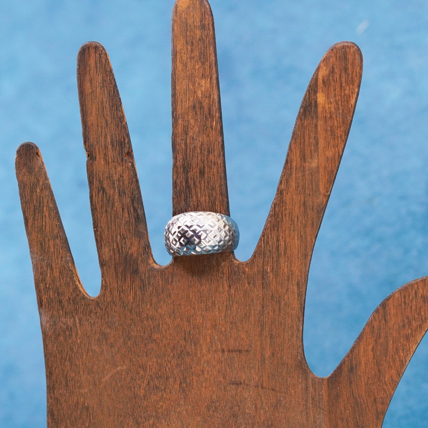 Size 7.25, vintage Sterling silver handmade ring, textured 925 wide band