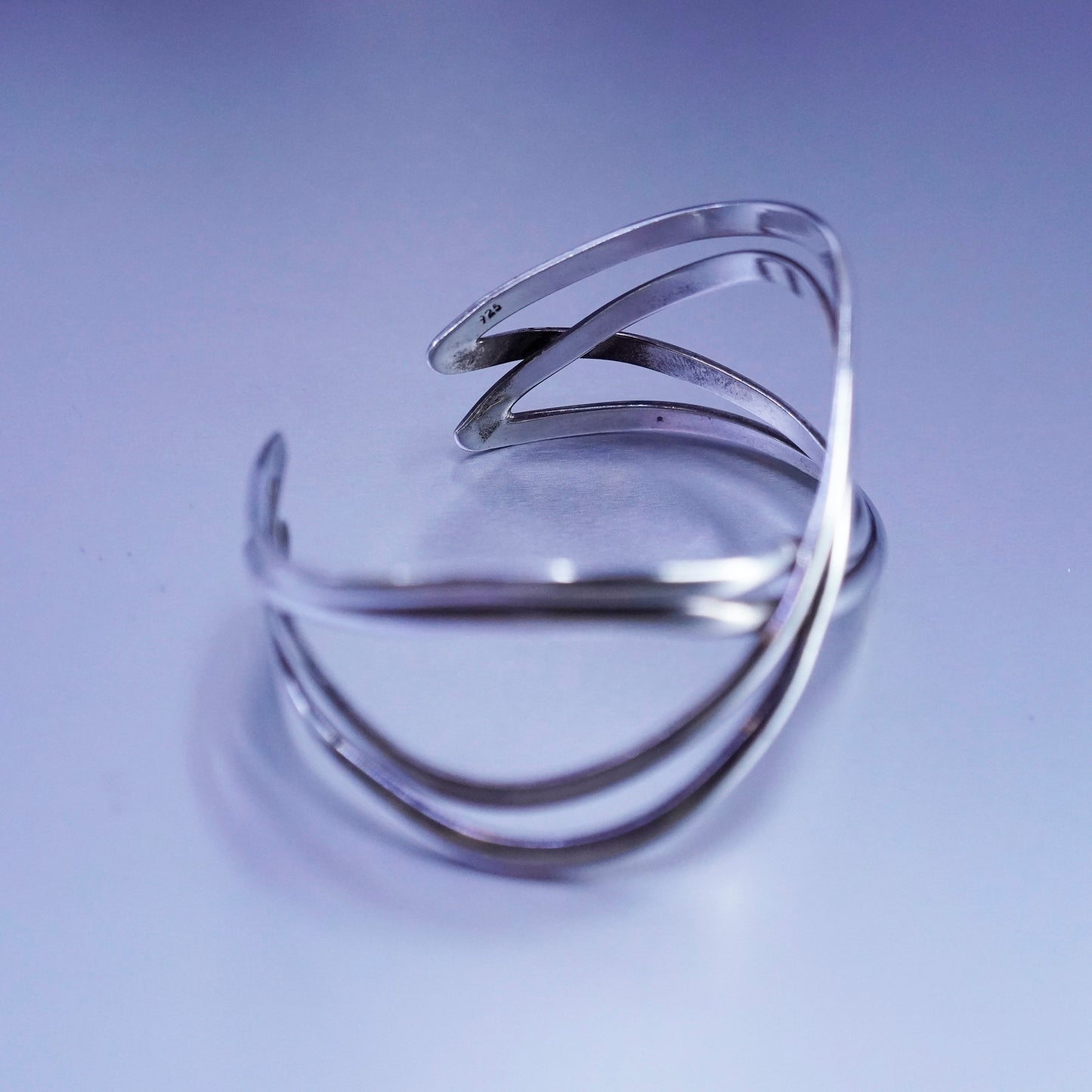 7”, Vintage Sterling 925 silver handmade bracelet, wide cross cuff