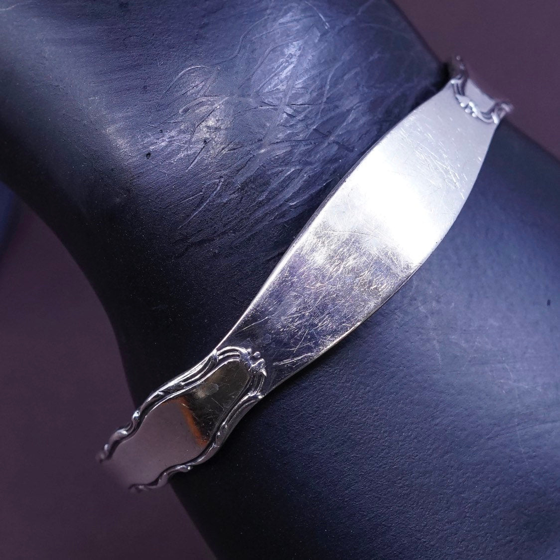 7”, Reed Sterling silver spoon bracelet, 925 cuff engraved love Geoff and Jan