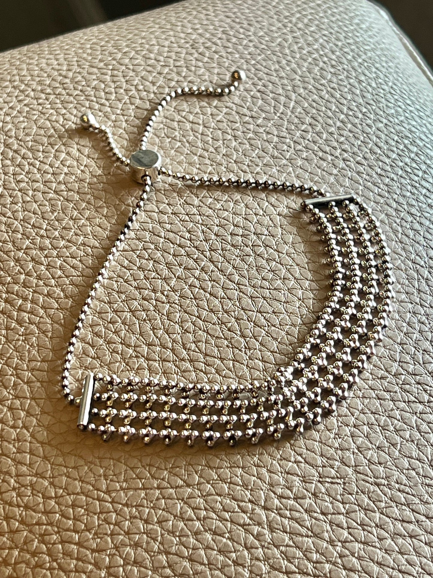 Size adjustable, Vintage 925 sterling silver bracelet, wide bead chain