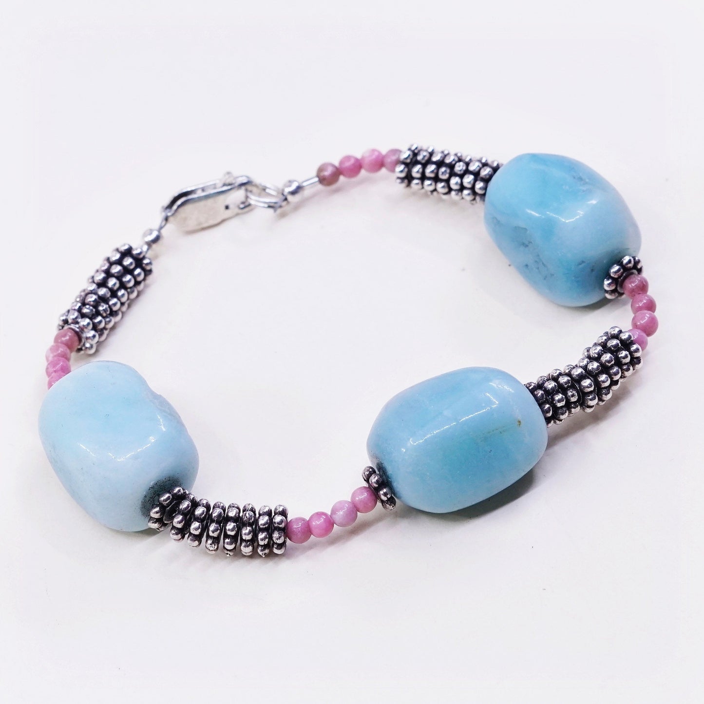 6.75”, Vintage Sterling 925 silver handmade bracelet with nugget Larimar