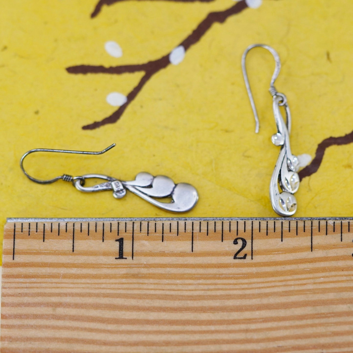 Vintage Sterling 925 silver handmade earrings with swirly dangle