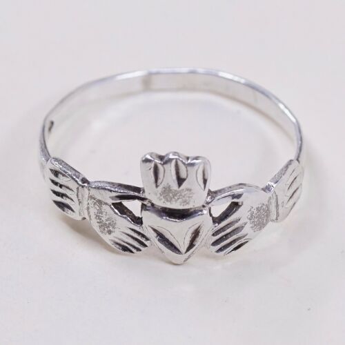 Size 10.25, Vtg Irish Sterling Silver Handmade Ring, 925 Band W/ claddagh Heart