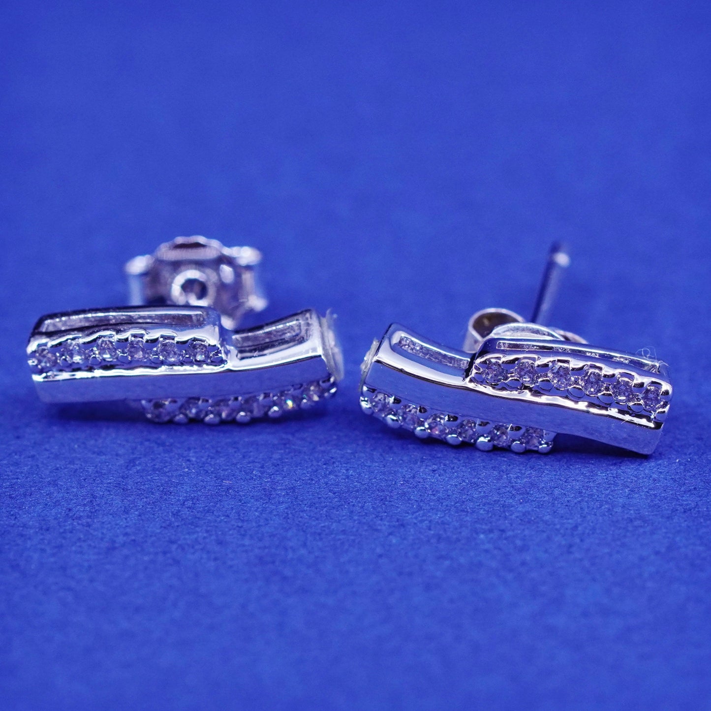 Vintage handmade Sterling silver earrings, 925 studs with CZ inlay