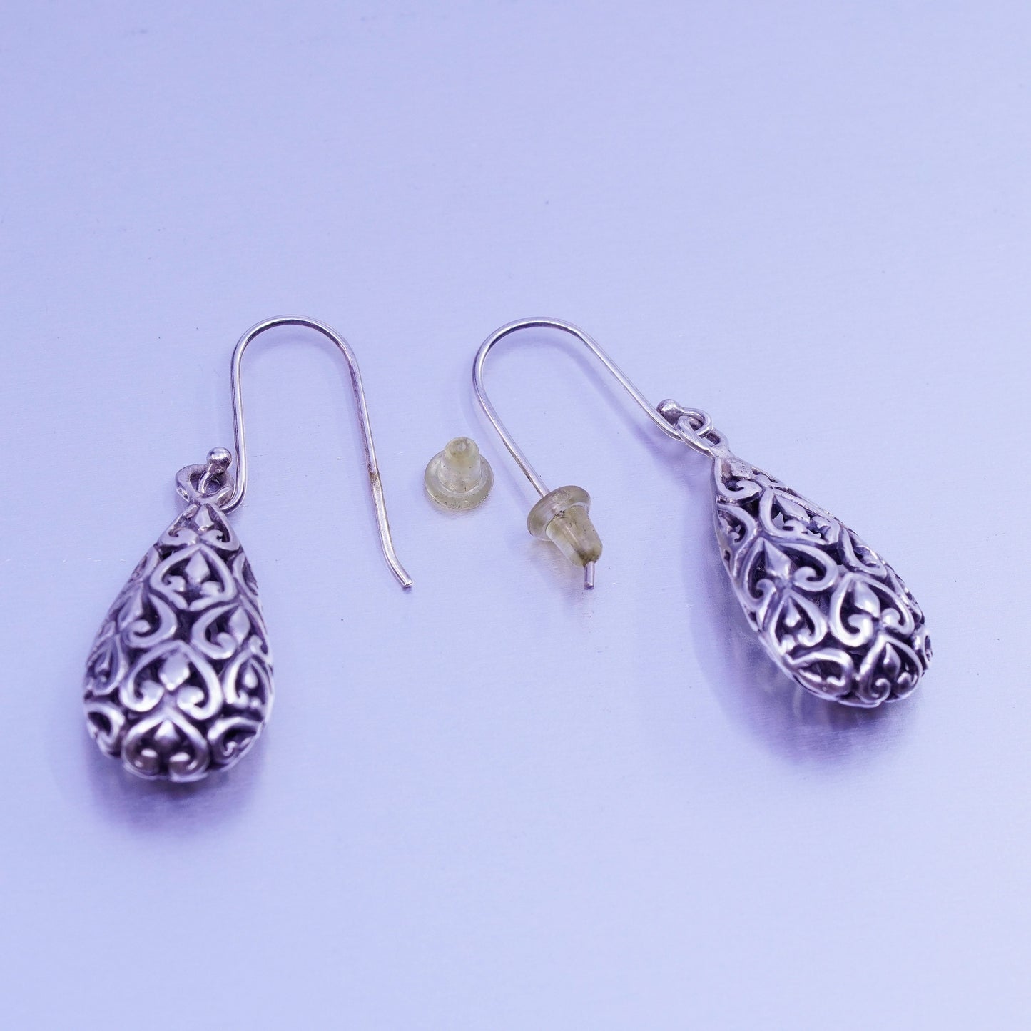 Vintage Sterling 925 silver filigree teardrop earrings