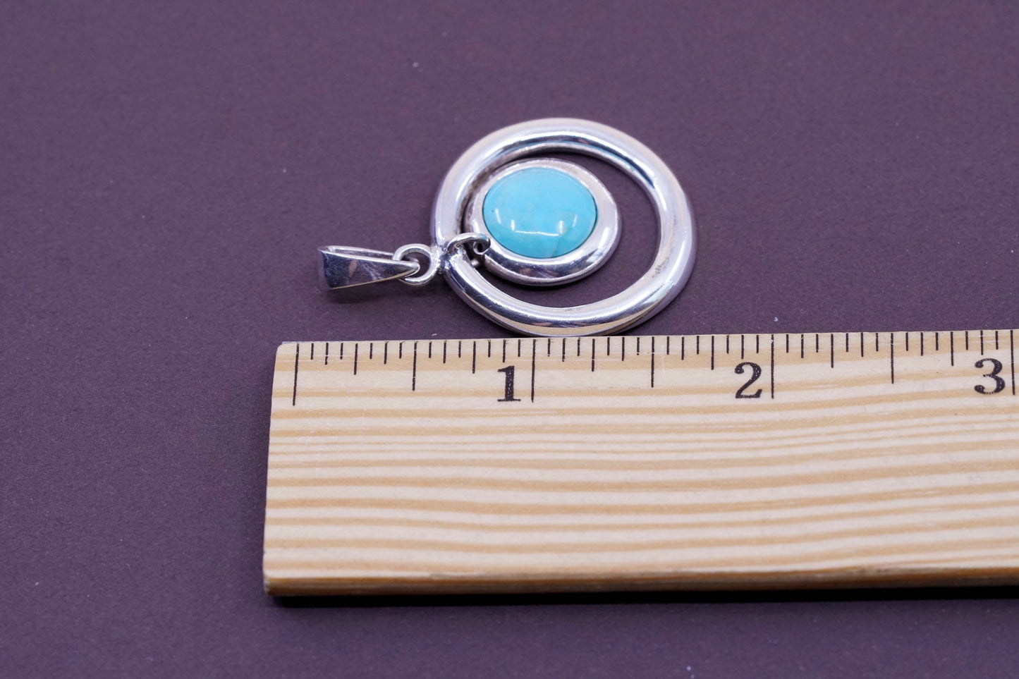 Vintage Sterling 925 silver handmade circle pendant with round turquoise