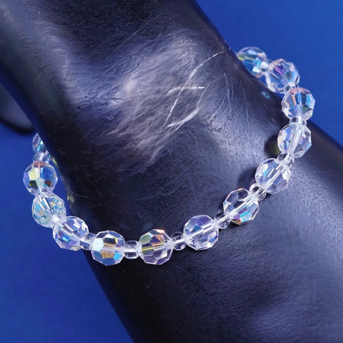 6.5”, sterling silver handmade bracelet, 925 clasp w/ Swarovski crystal beads