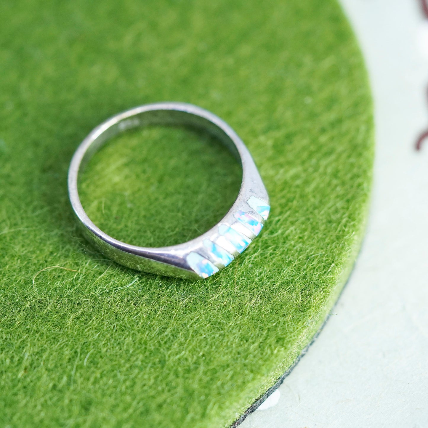 Size 7.5, vtg southwestern Sterling silver handmade ring, 925 band fire opal