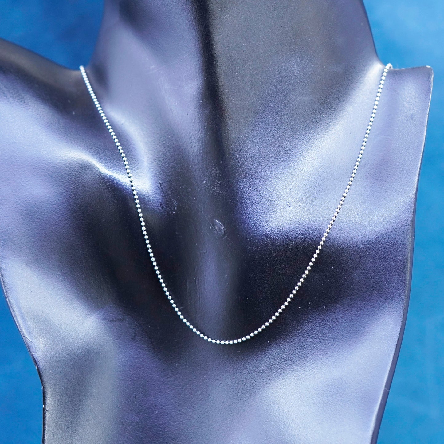 18”, 1mm, vintage Sterling silver handmade necklace, 925 beads chain