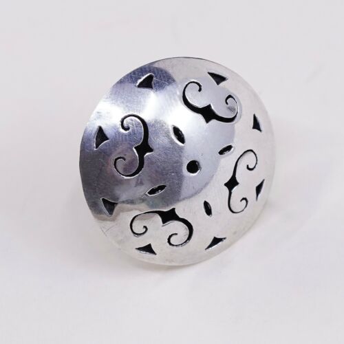Vtg Sterling 925 Silver Handmade Screw Back Earrings Embossed Swirl Cut Out