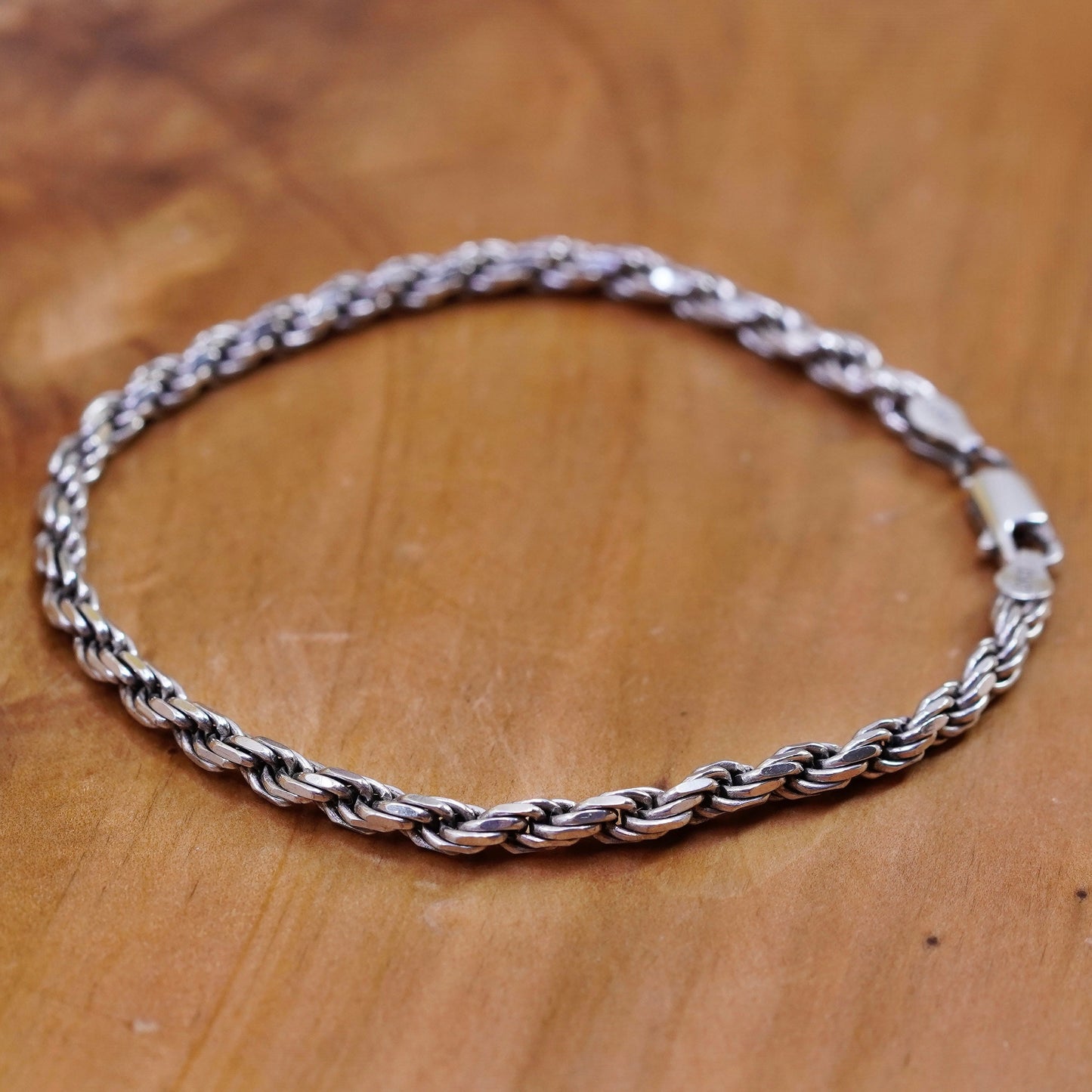 7.75”, 3mm, vintage Sterling silver Singapore rope bracelet, Italy 925 chain