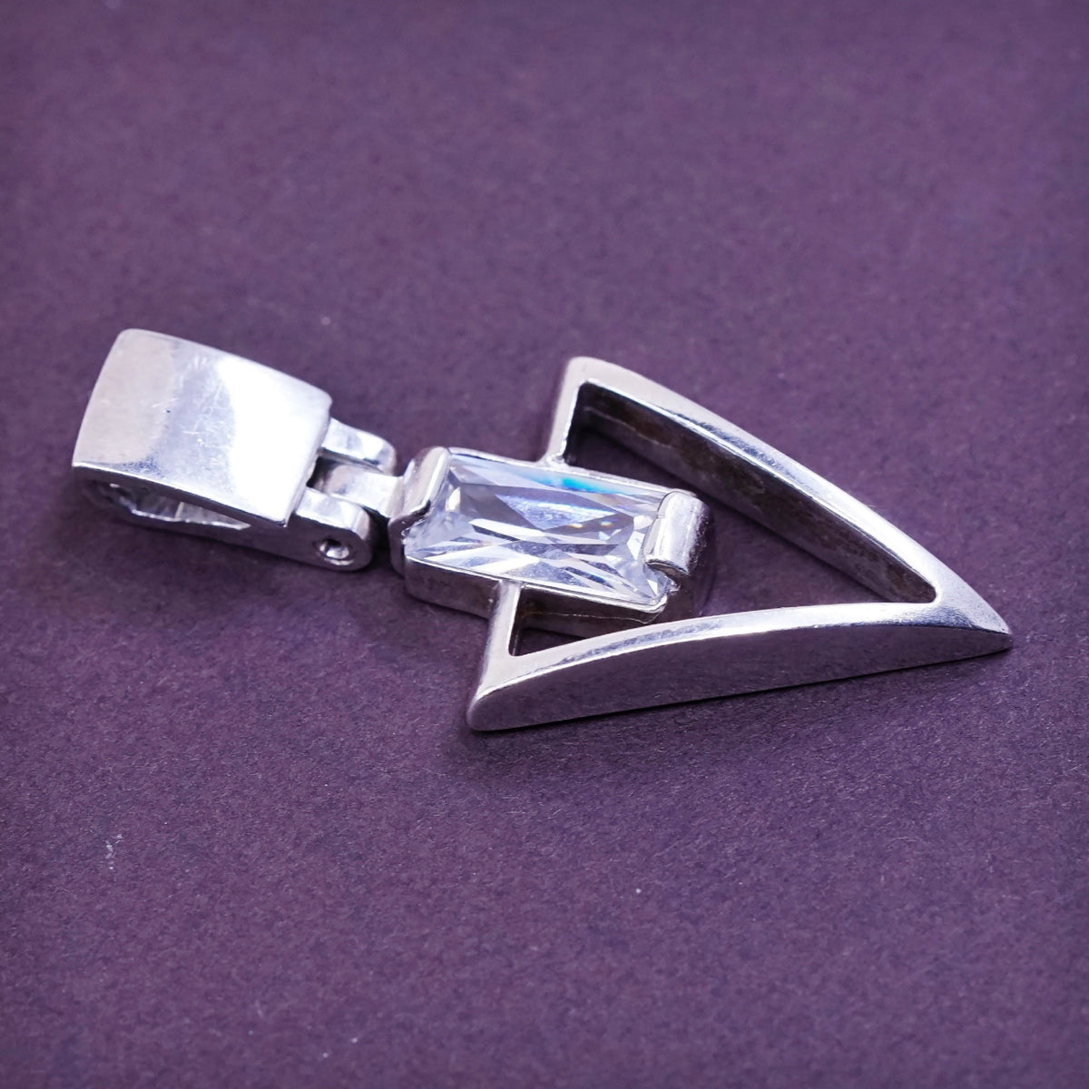 Vintage sterling silver handmade pendant, 925 triangular arrow w/ cz