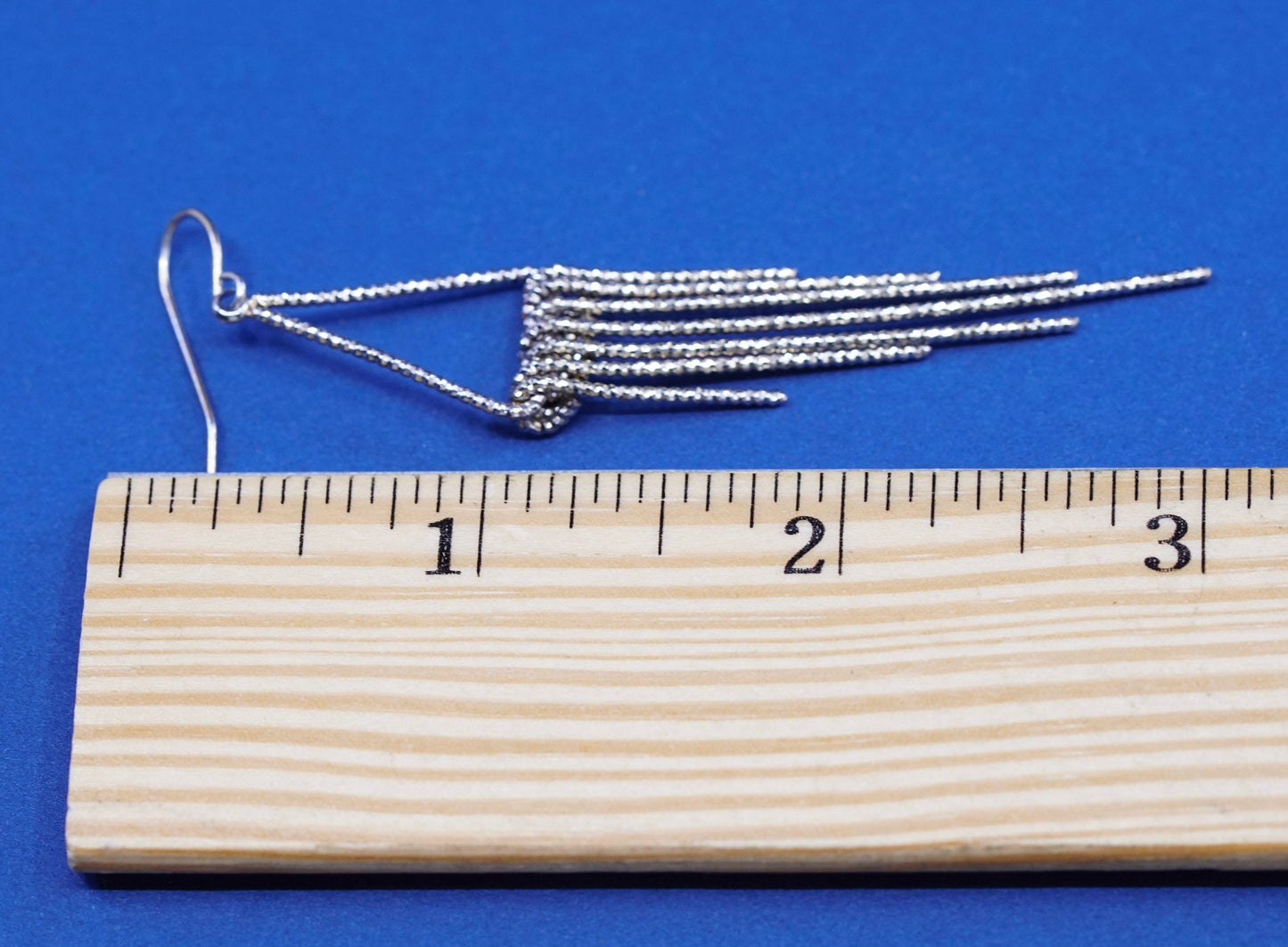vtg Mexico Sterling silver handmade earrings, 925 textured triangular w/ fringe
