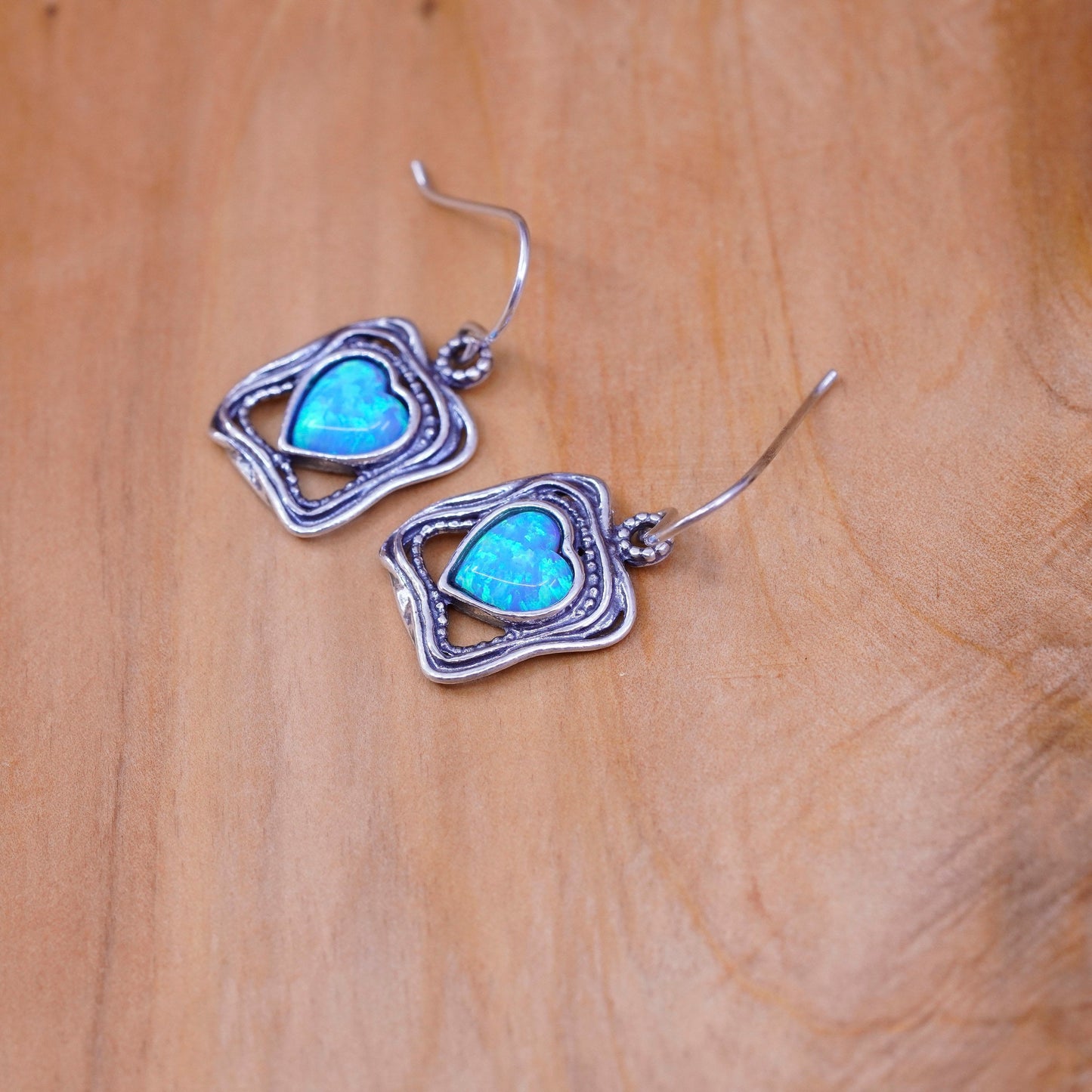 Israel didae shablool Sterling 925 silver handmade earrings with heart opal