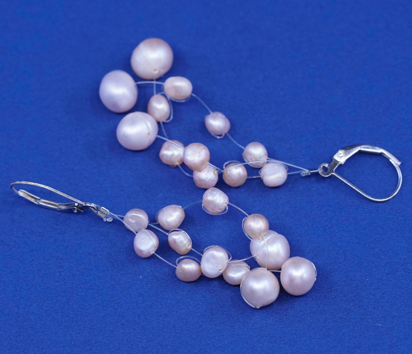 Vintage Sterling silver handmade earrings, 925 hooks w/ cluster pearl