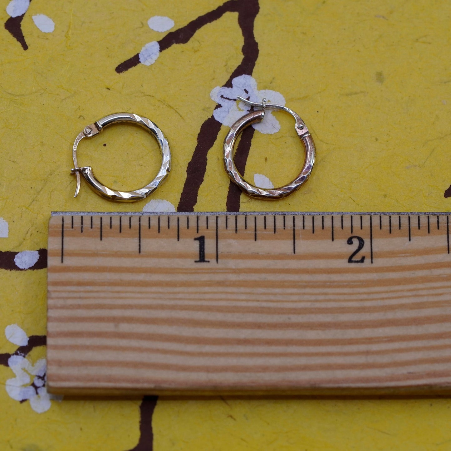 0.5”, vermeil gold over Sterling silver earrings, 925 textured hoops