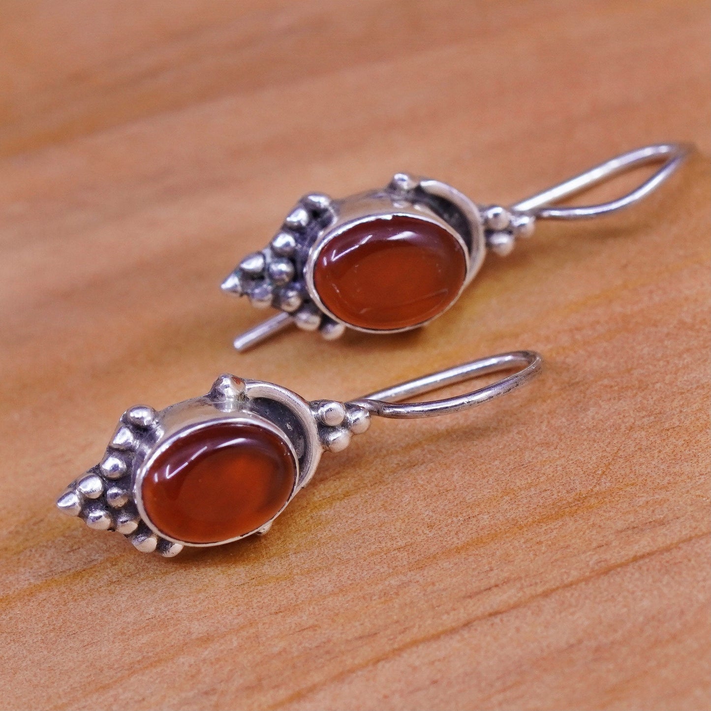 Vintage sterling 925 silver handmade earrings with carnelian and beads details