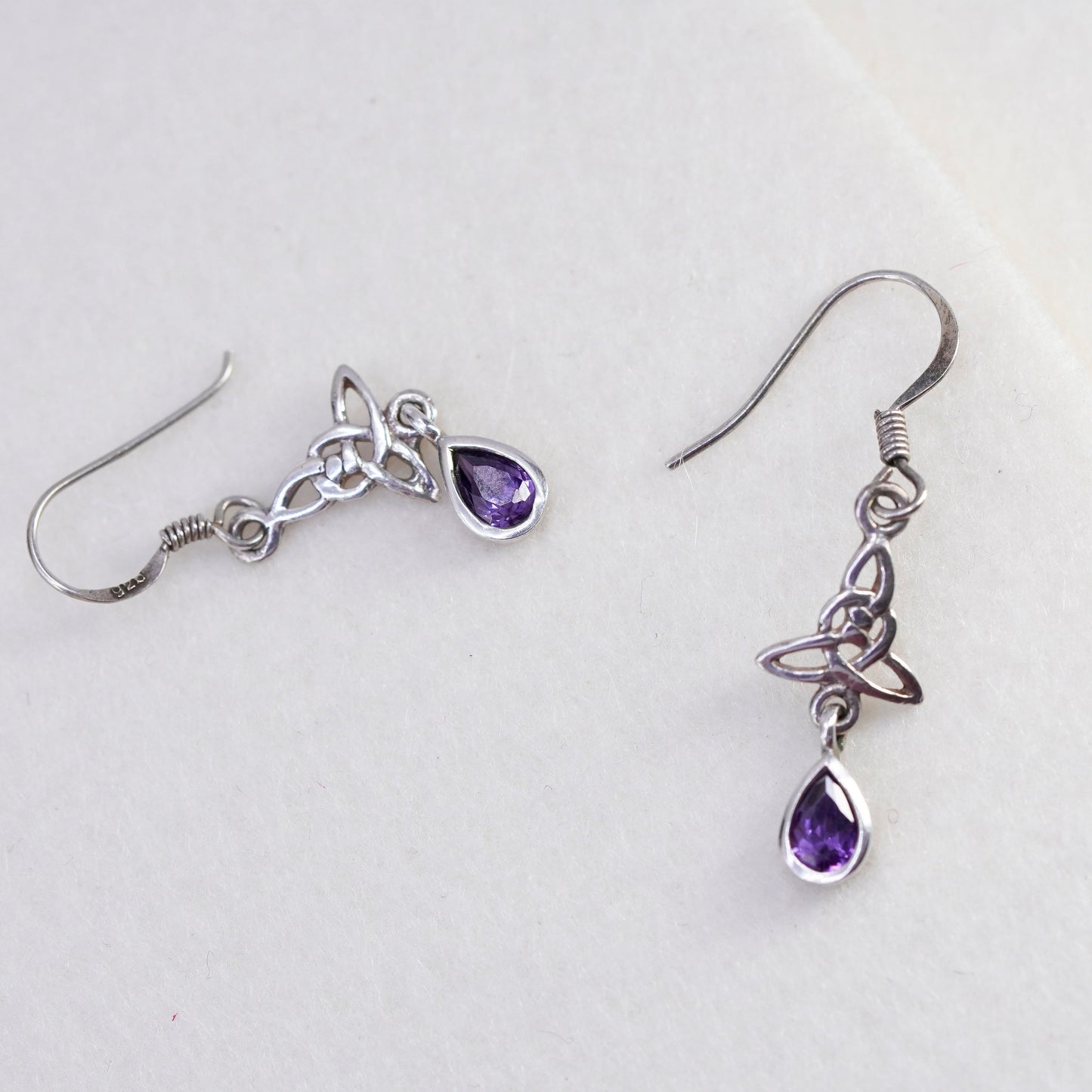 Irish Sterling 925 silver handmade filigree Celtic knot earrings with amethyst
