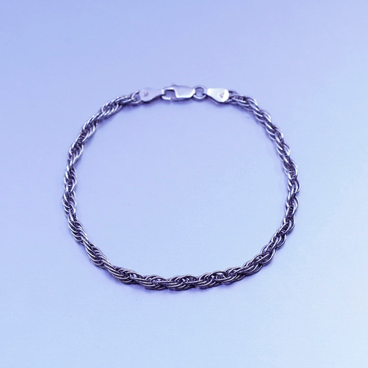 7.25”, 4mm, Vintage Italy Sterling 925 silver handmade bracelet, rope chain