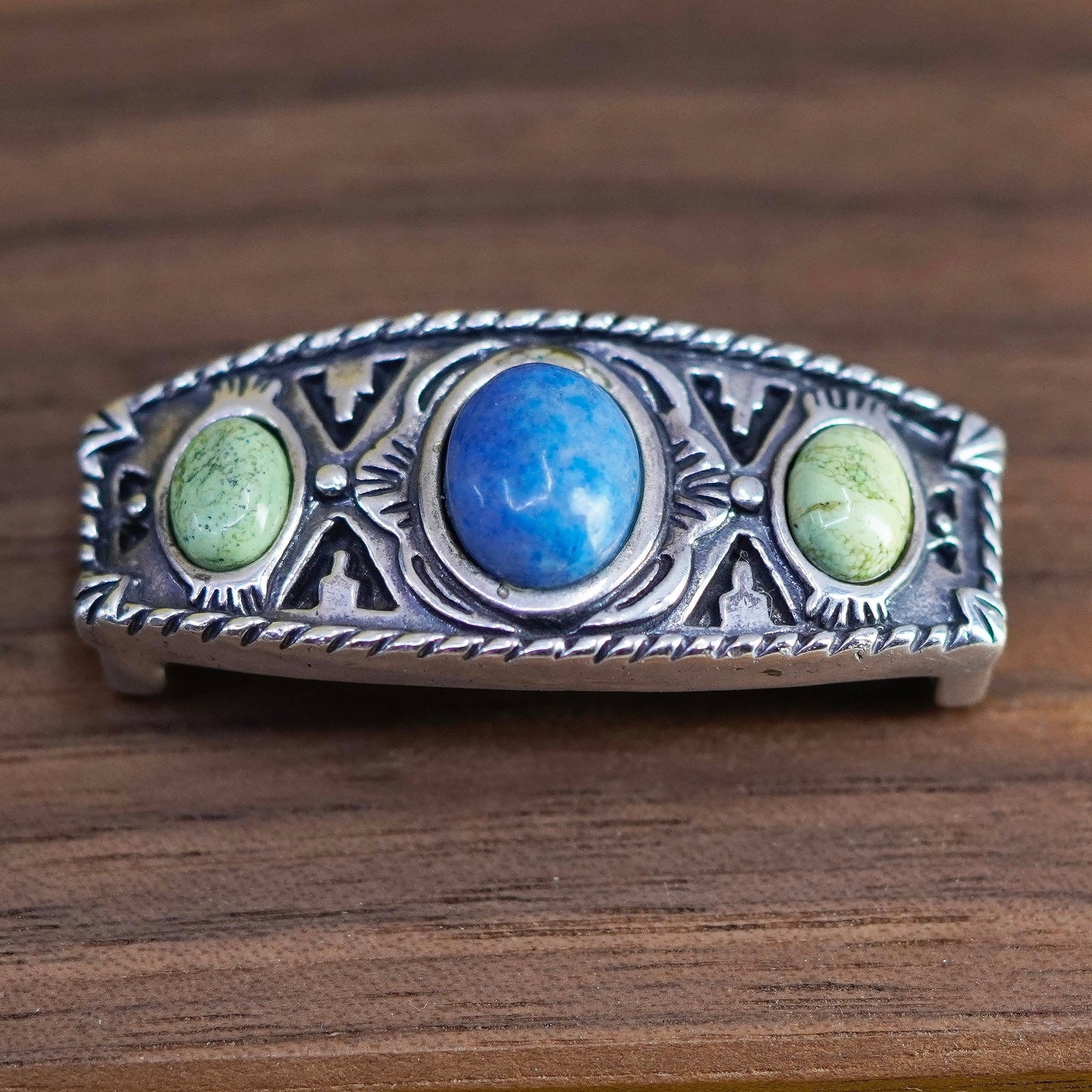 Sterling silver 925 handmade slide pendant with turquoise denim lapis lazuli