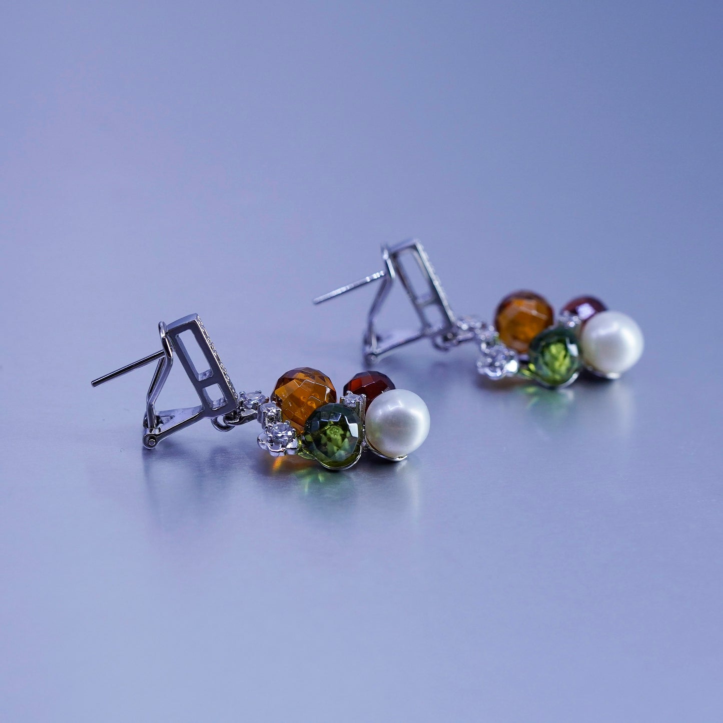 Sterling 925 silver handmade earrings with pearl citrine peridot garnet beads