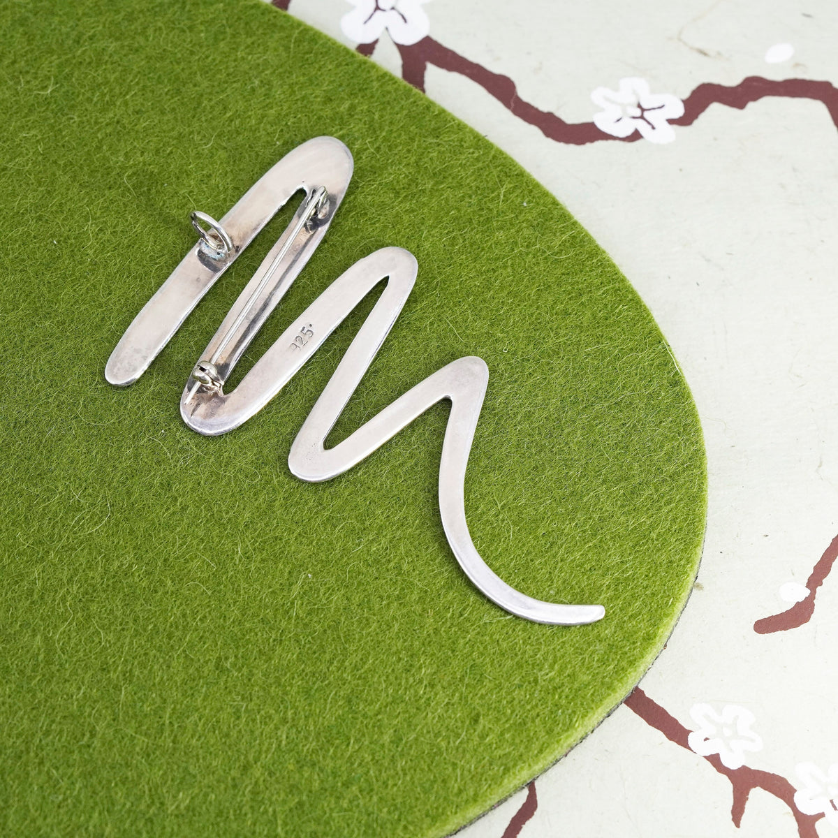 Vintage sterling silver handmade brooch, 925 tornado pendant, simple, modern