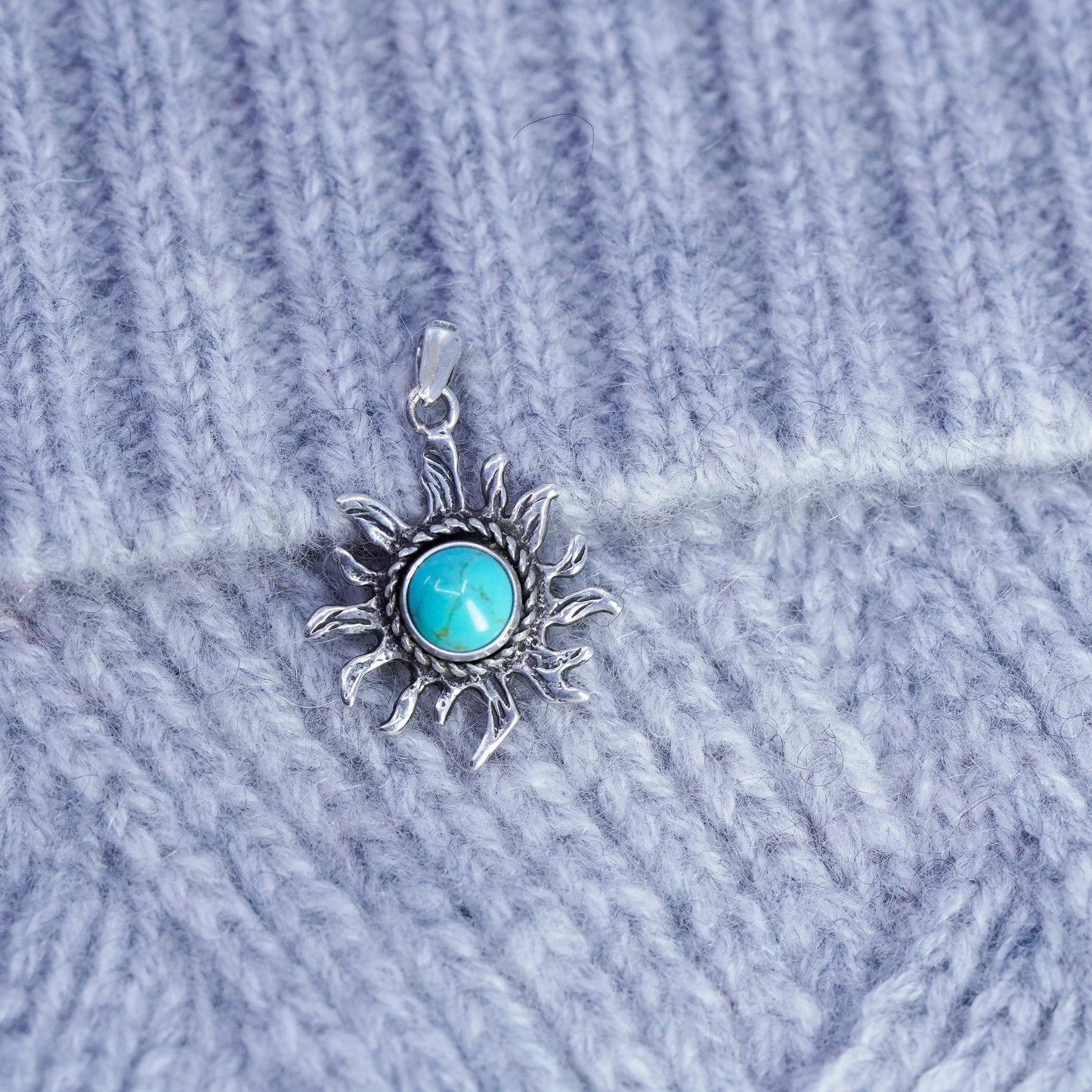 antique southwestern sterling 925 silver sun pendant with turquoise