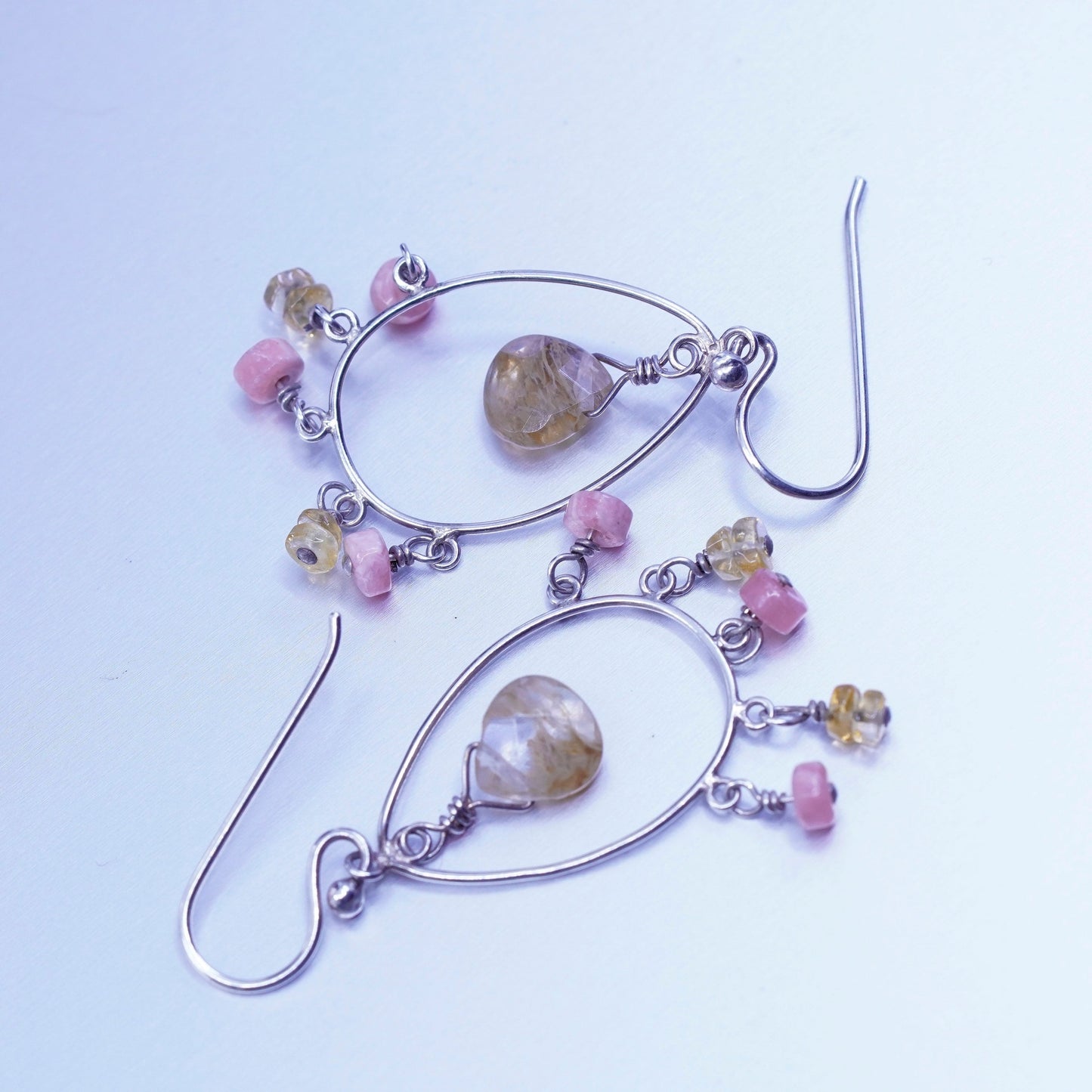 Vintage Sterling 925 silver teardrop earrings with citrine and agate