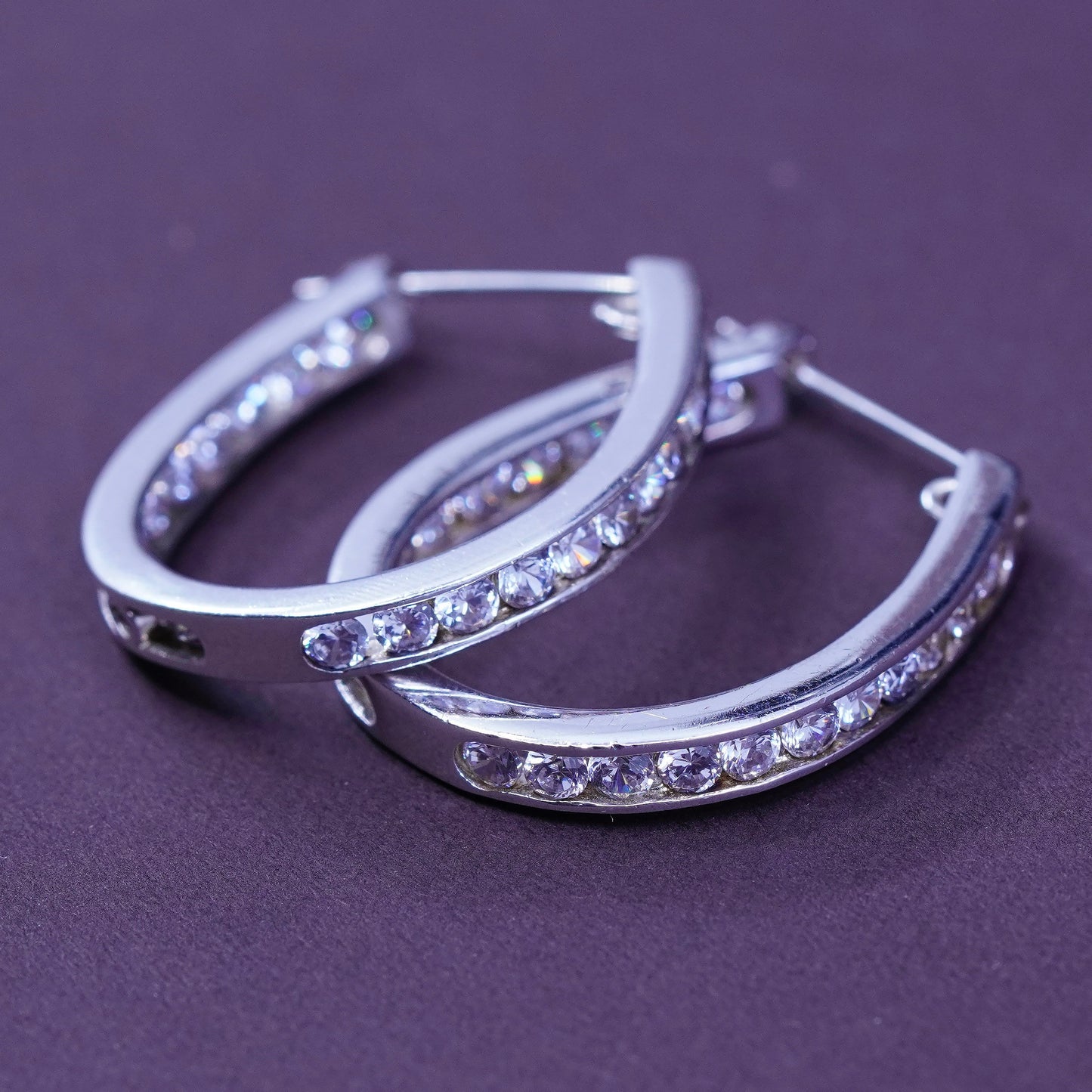 1”, vintage SETA Sterling silver handmade earrings, 925 hoops with crystal
