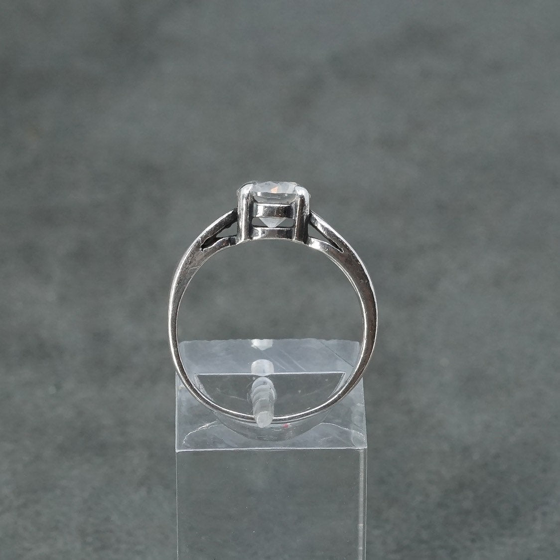 sz 7, vtg Sterling silver engagement ring, 925 w/ crystal
