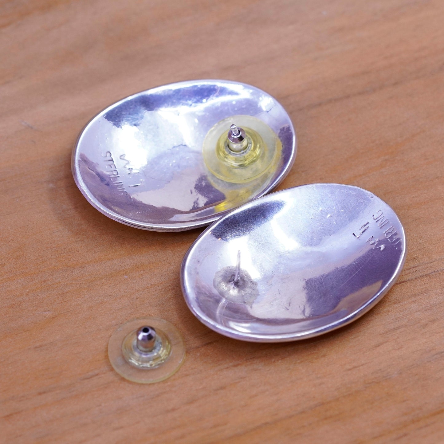 Native American Two Tone Sterling silver earrings, Navajo 925 studs vase relief