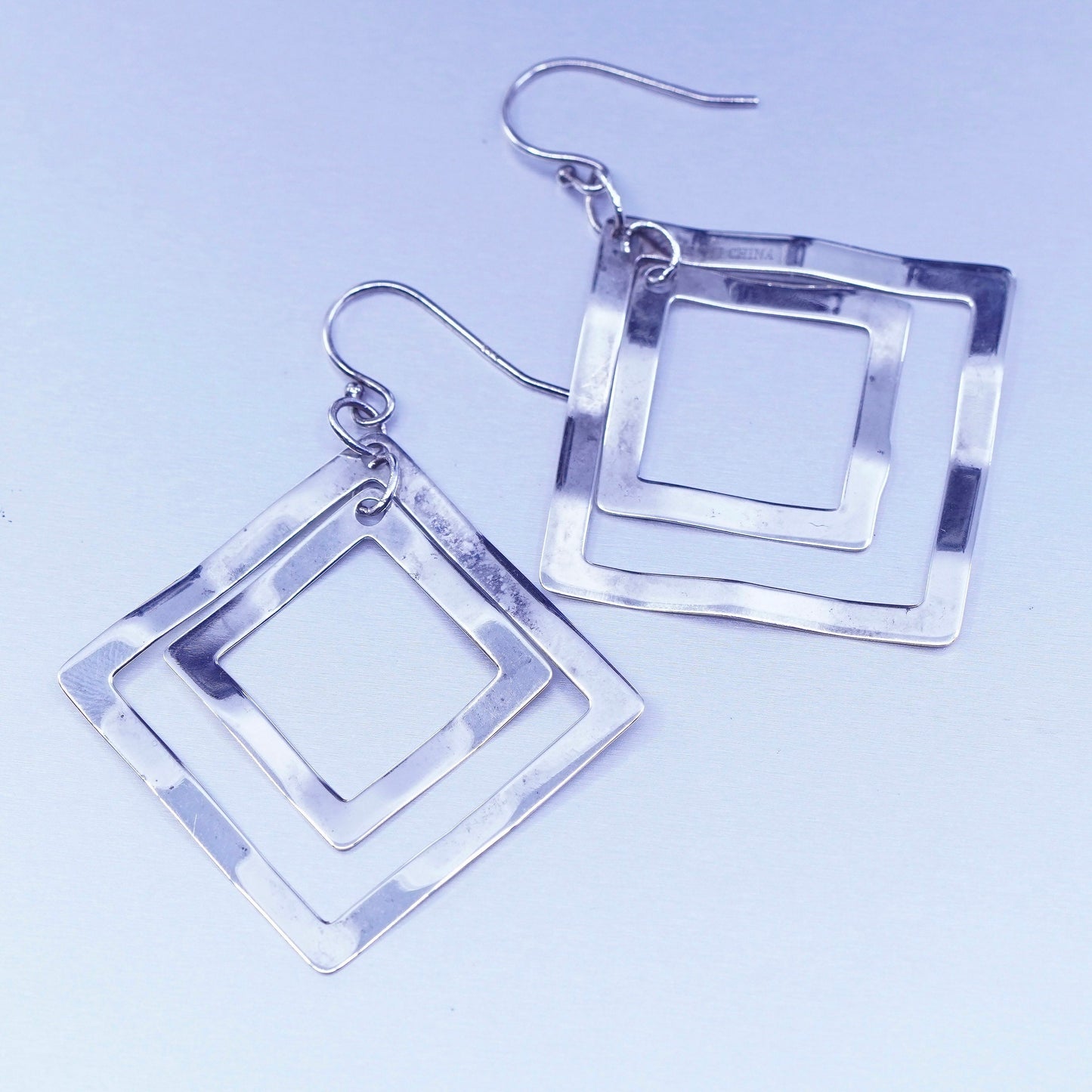 Vintage Sterling 925 silver handmade square earrings