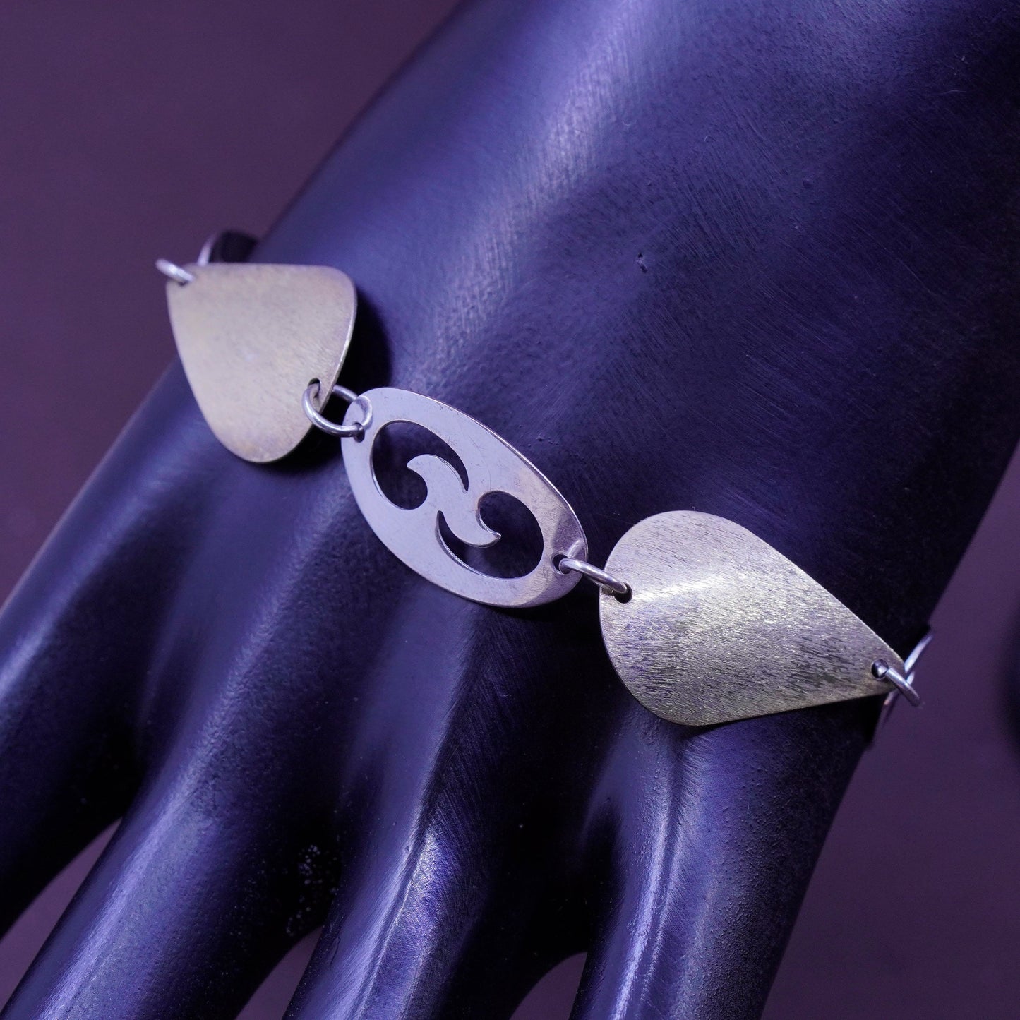 7.5”, vintage two tone Sterling silver handmade bracelet, 925 leafy chain
