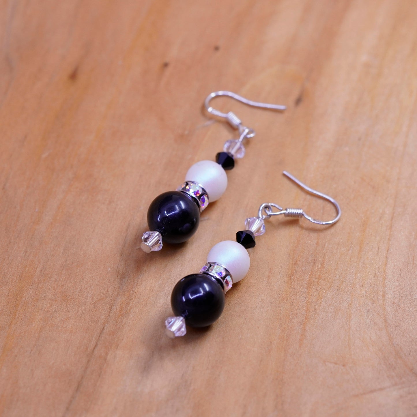 Vintage Sterling 925 silver handmade earrings with obsidian pearl