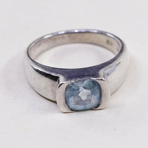 Sz 7.5, Sterling Silver Engagement Ring, 925 Silver Ring W/ Birthstone Topaz