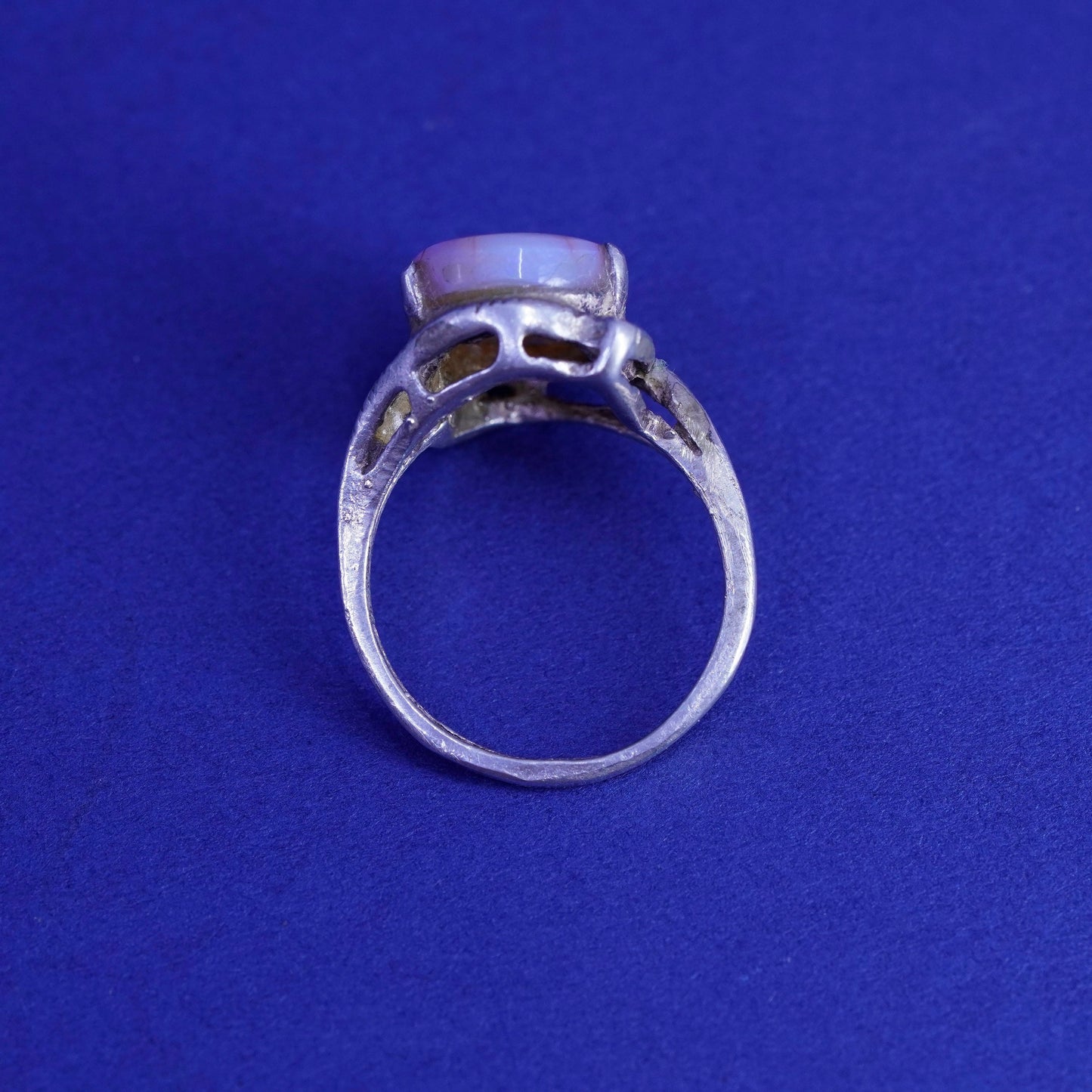 Size 5, vintage Sterling 925 silver handmade ring with glass