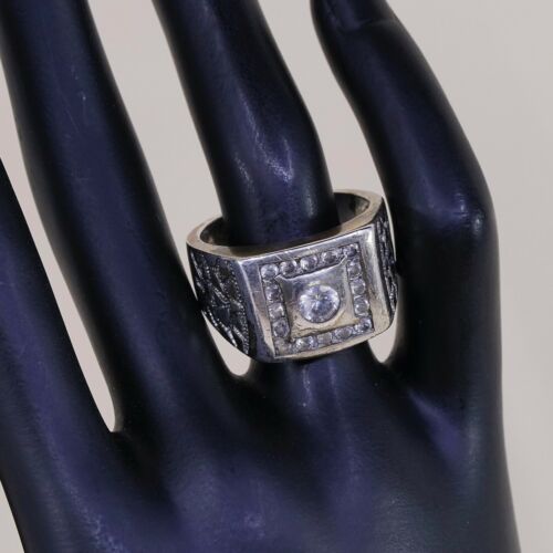 Sz 11, Sterling Silver Handmade Ring, 925 Silver cocktail statement Ring W/ Cz