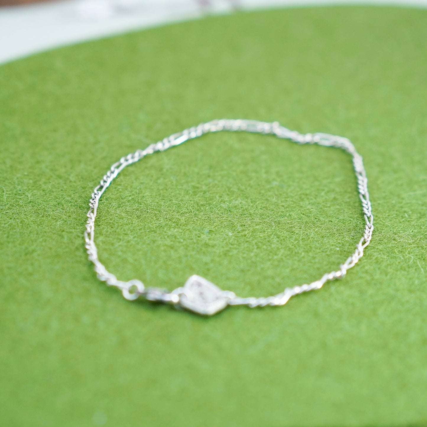 9”, sterling 925 silver bracelet, Italy figaro chain anklet with charm “ACAB