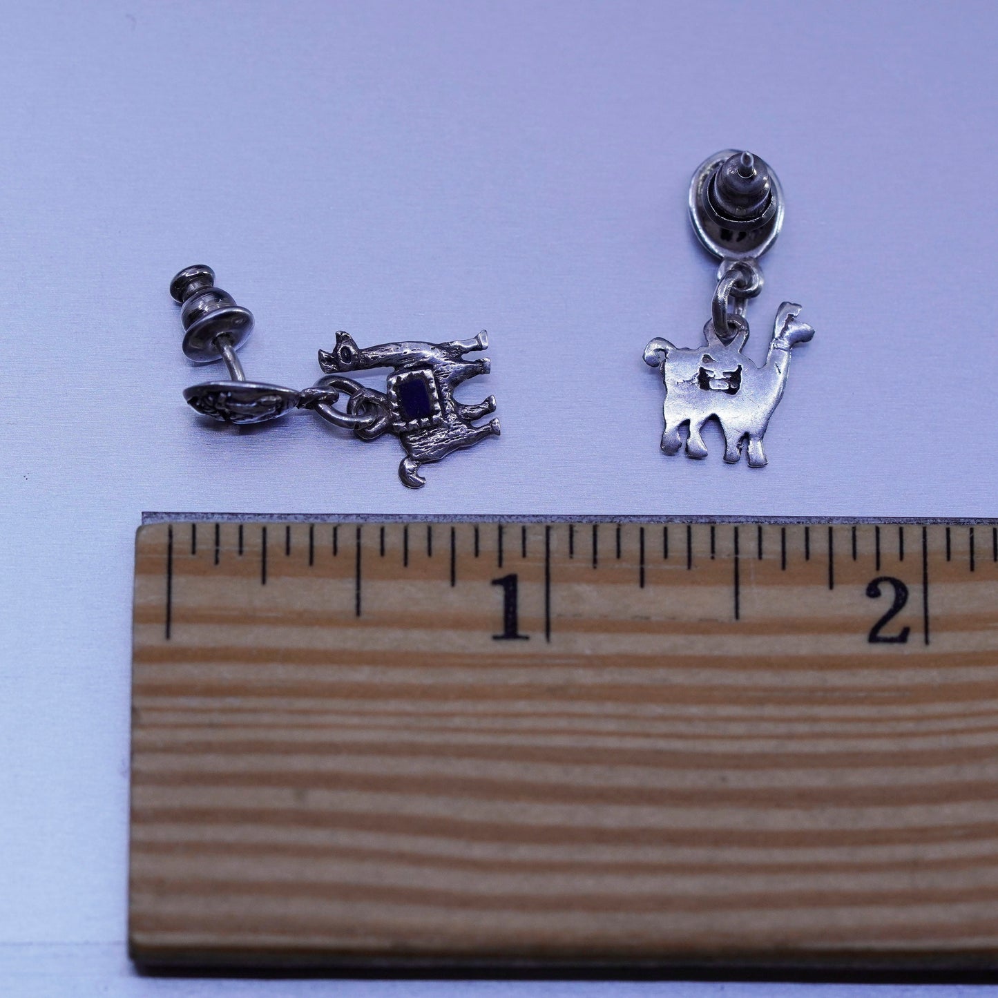 Vintage Sterling 925 silver handmade llama earrings drops