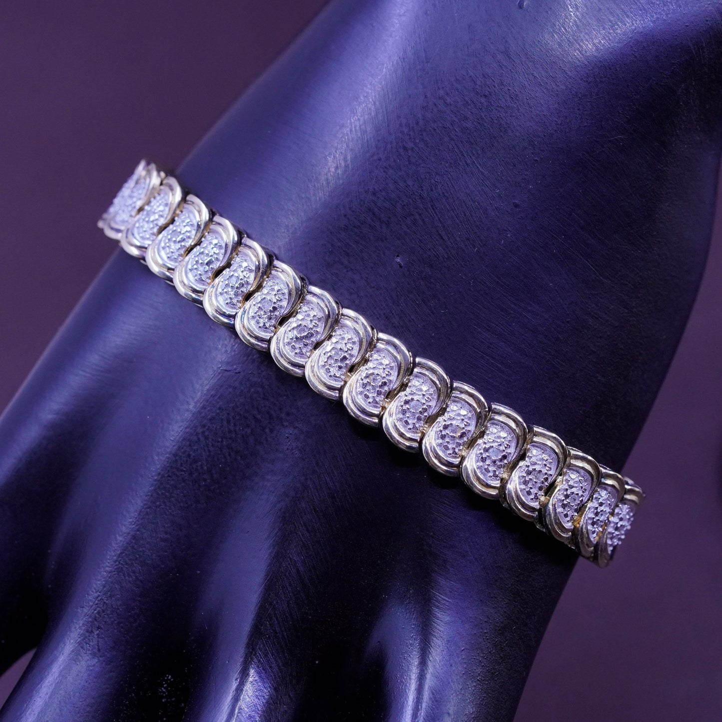 7.5”, vermeil gold over Sterling 925 silver tennis bracelet, chain w/ diamonds