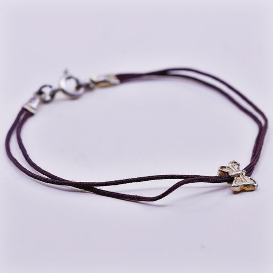6.5” Vintage Sterling silver handmade bracelet, 925 butterfly with linen thread