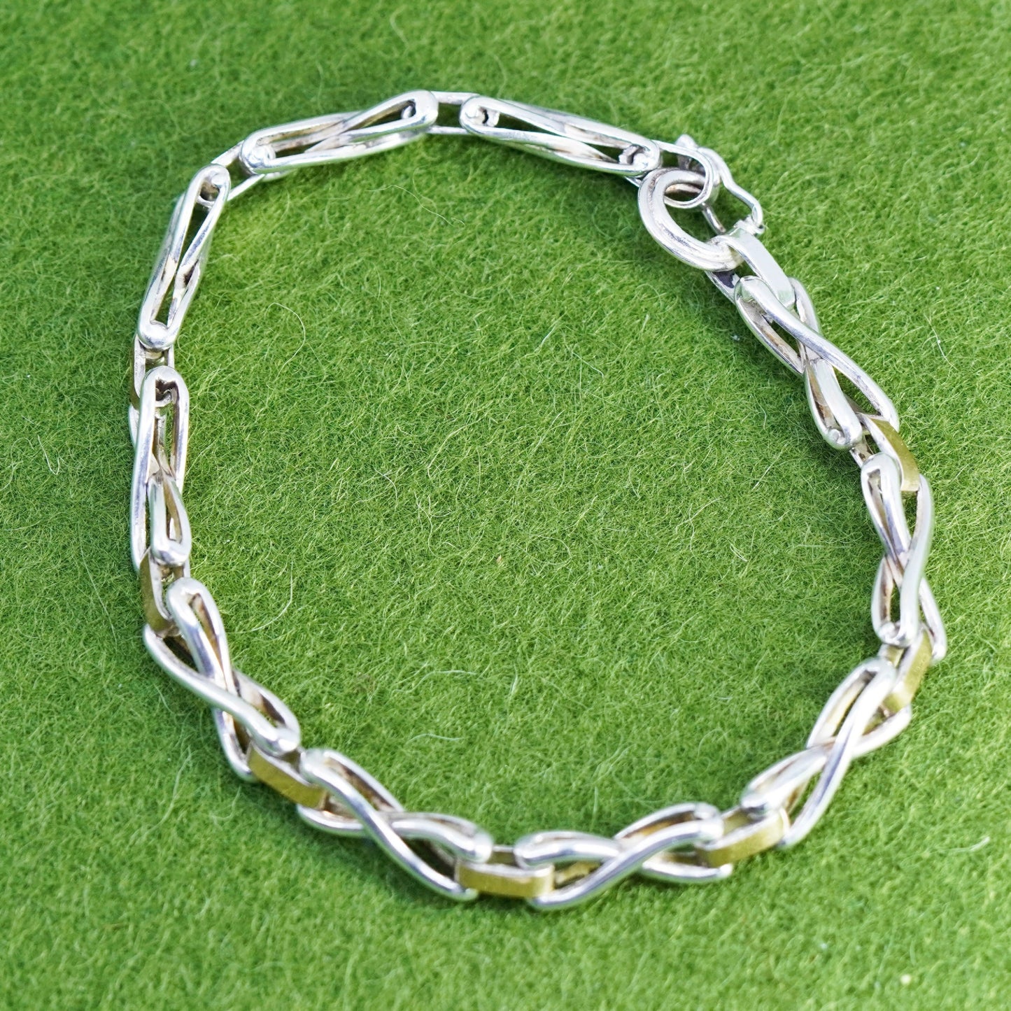7”, Mexico two tone 18K accent Sterling 925 Silver 925 entwined chain Bracelet