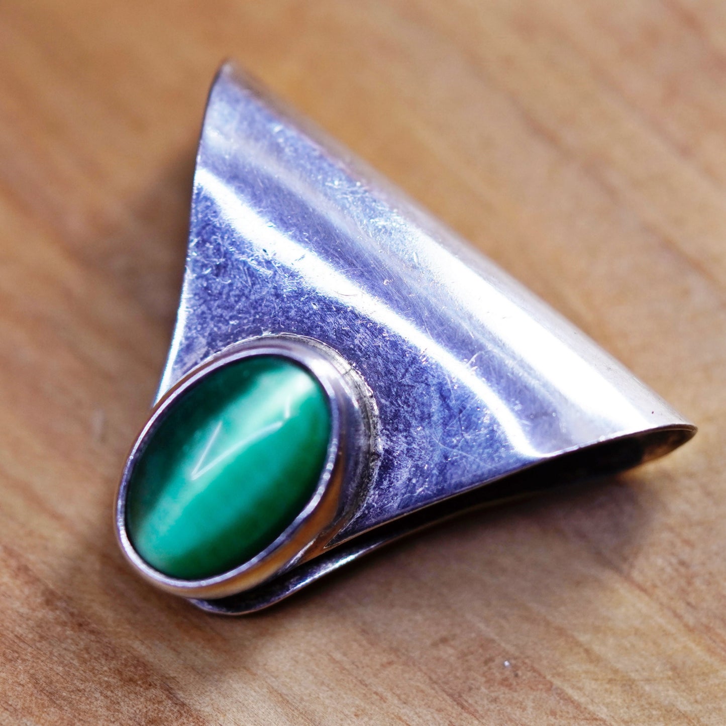Vintage Sterling silver handmade 925 slide pendant with green cats eye