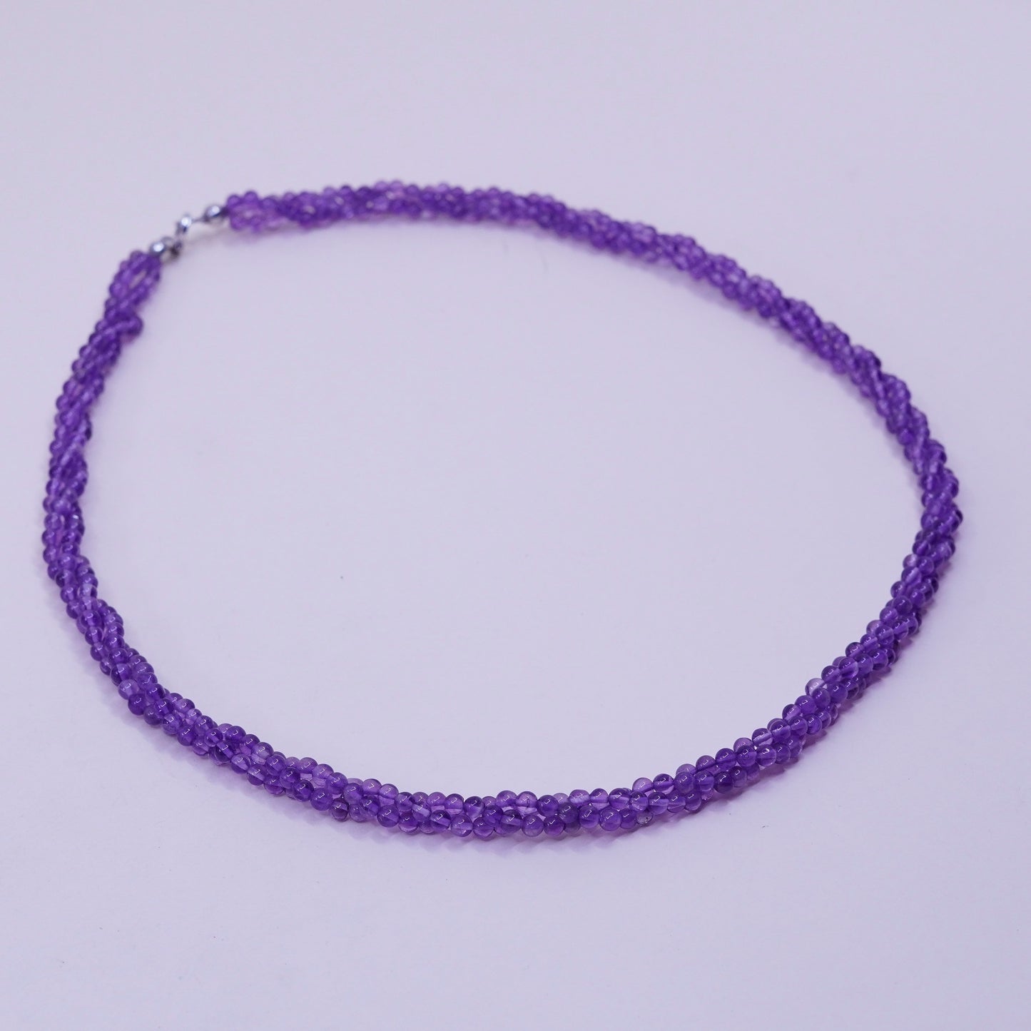 20”, Vintage sterling silver handmade necklace with twisted amethyst beads